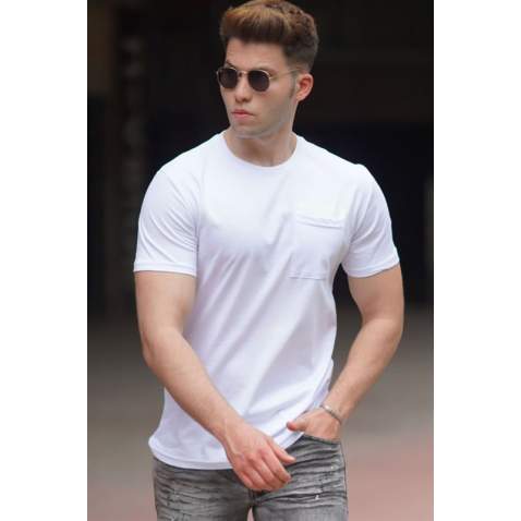 Madmext Men Front Pocket White T-shirt 5241 - Beyaz