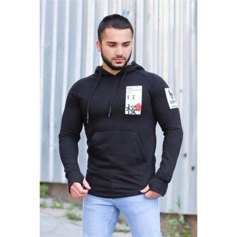 Madmext Men Black Hoodie Sweatshirt 2241 - Siyah