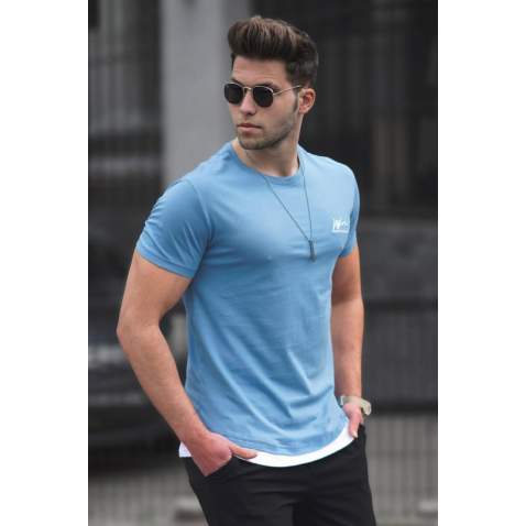 Madmext Blue Printed T-shirt for Men 4980 - Mavi