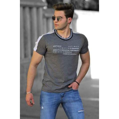 Madmext Grey Printed T-shirt for Men 4530 - Antrasit