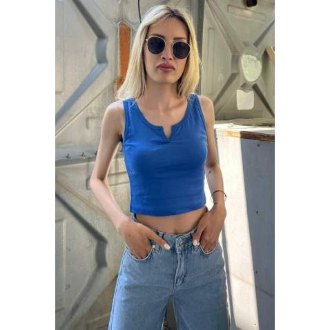 Mad Girls Light Blue Crop Top MG362 - Sax mavi