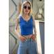 Mad Girls Light Blue Crop Top MG362 - Sax mavi