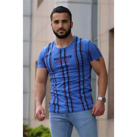 Madmext Blue Striped T-shirt for Men Mad4048 - Sax mavi