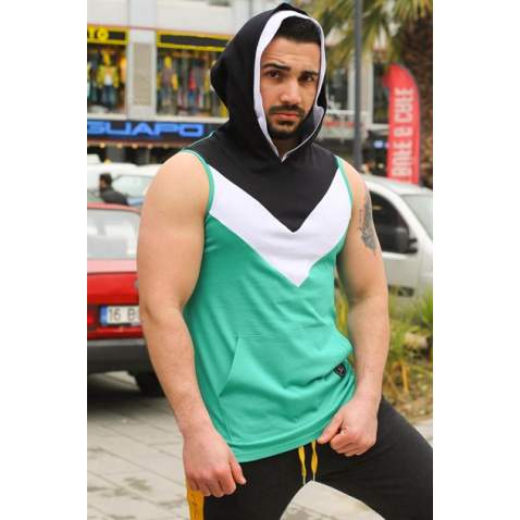 Madmext Men Sleeveless Green Hoodie 2897 - Yeşil