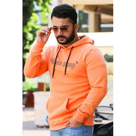 Madmext Orange Printed Hoodie 4157 - Turuncu