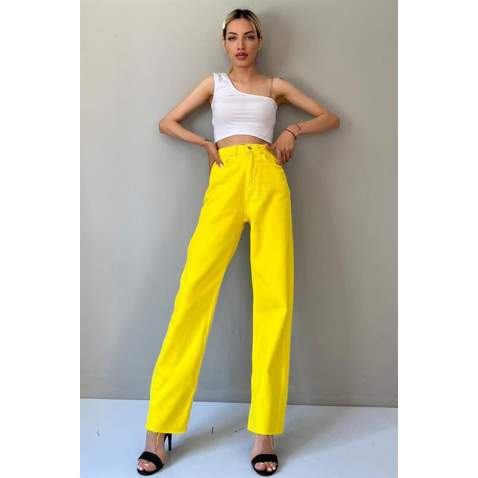 Mad Girls Yellow Palazzo Jeans Mg1189 - Sarı