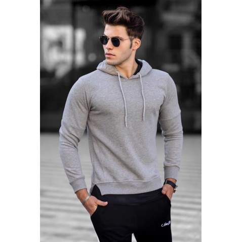 Madmext Grey Basic Men's Hoodie 4696 - Gri