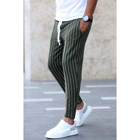 Madmext Khaki Striped Sweatpants 4817 - Haki