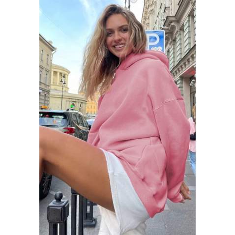 Pembe Kapüşonlu Oversize Sweatshirt MG1566 - Pembe