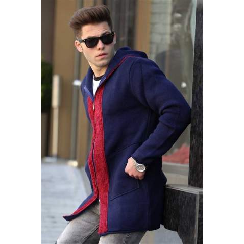 Madmext Men Navy Blue Cardigan Hoodie 2827 - Lacivert