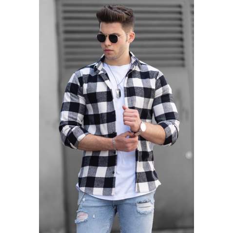 Madmext Men Plaid White Shirt 4664 - Beyaz