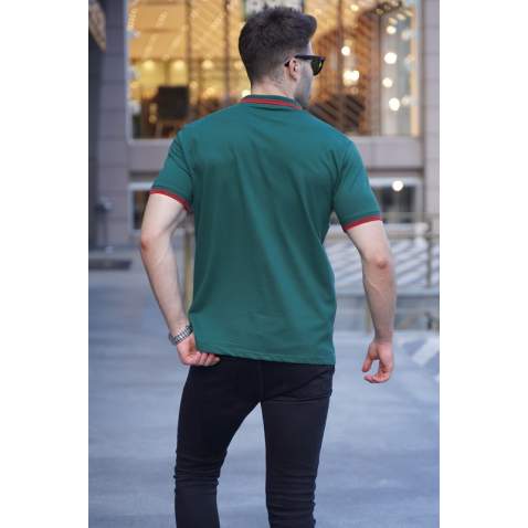 Striped Green Polo T-Shirt 5869 - Yeşil