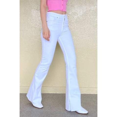 Women White Bell Bottom Cut Jeans MG1518 - Beyaz