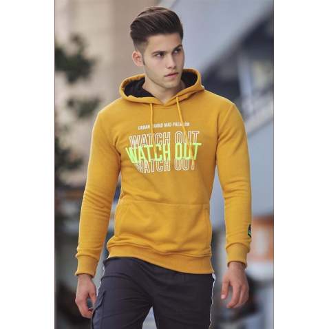 Madmext Yellow Printed Hoodie 4361 - Sarı