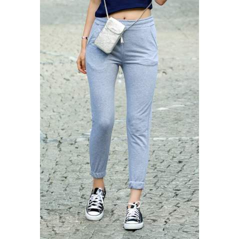 Mad Girls Grey Pocket Detailed Sweatpants MG463 - Gri