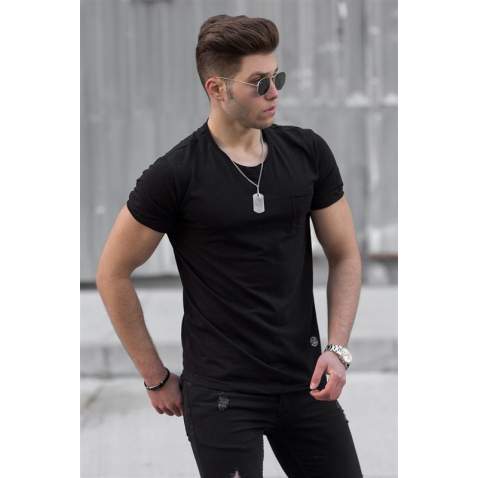 Madmext Men Front Pocket Black T-shirt 4493 - Siyah