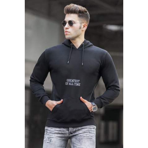 Madmext Men Printed Black Hoodie Sweatshirt 5292 - Siyah