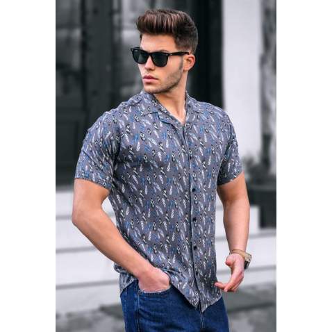 Madmext Men Smoke Gray Designed Shirt 5533 - Füme