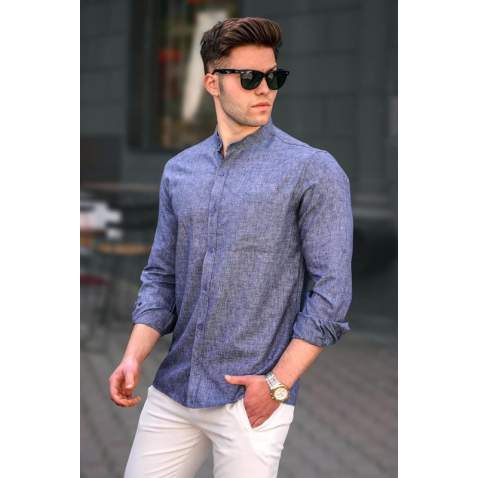 Men Navy Blue Linen Shirt 5548 - Lacivert