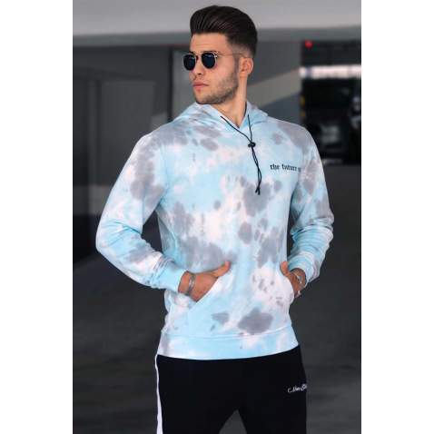 Madmext Blue Tie-Dye Hooded Men Sweatshirt 4759 - Mavi