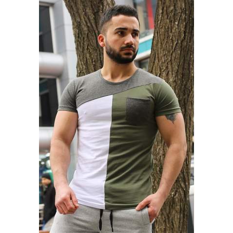 Madmext Khaki T-shirt with Pocket for Men 3015 - Haki