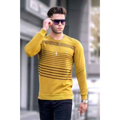 Mustard Striped Knitwear Sweater 5961 - Hardal