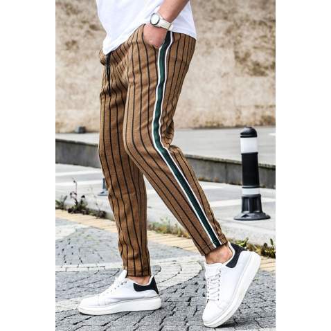 Madmext Camel Striped Sweatpants 4205 - Camel