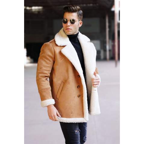 Madmext Camel Fur Coat For Men 5621 - Camel