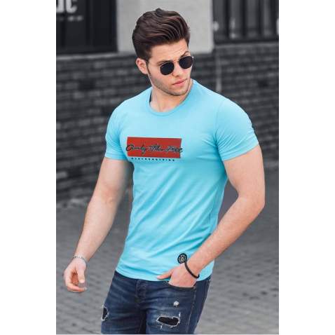 Madmext Blue Printed T-shirt for Men 4589 - Mavi