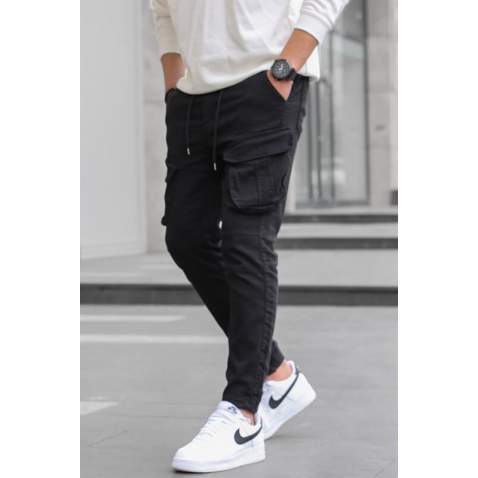 Slim Fit Black Cargo Trousers For Men 5714 - Siyah