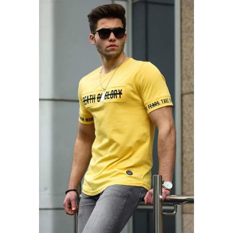 Madmext Yellow Printed T-shirt for Men 4463 - Sarı