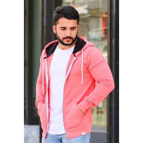 Madmext Soft Pink Zipper Detailed Hoodie 4156 - Pudra