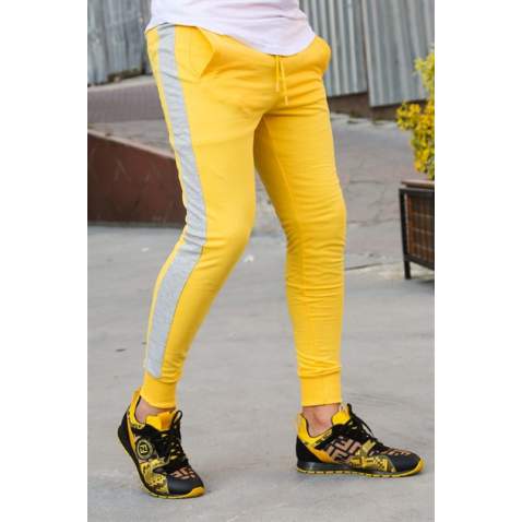 Mens Sweatpants In Striped Design Yellow Color 2926 - Sarı