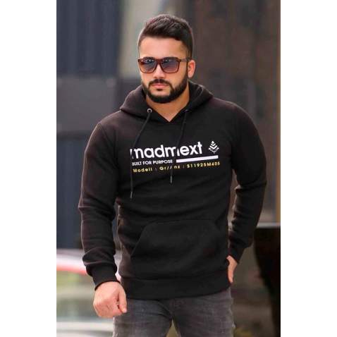 Madmext Black Printed Hoodie 4190 - Siyah