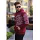 Maroon Printed Hoodie Sweatshirt 6009 - Bordo