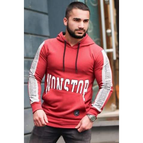 Kapşonlu Baskılı Sweatshirt Bordo 2766 - Bordo