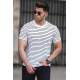 Madmext Men Striped White T-shirt 5275 - Beyaz