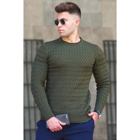 Madmext Men Khaki Sweater 5174 - Haki