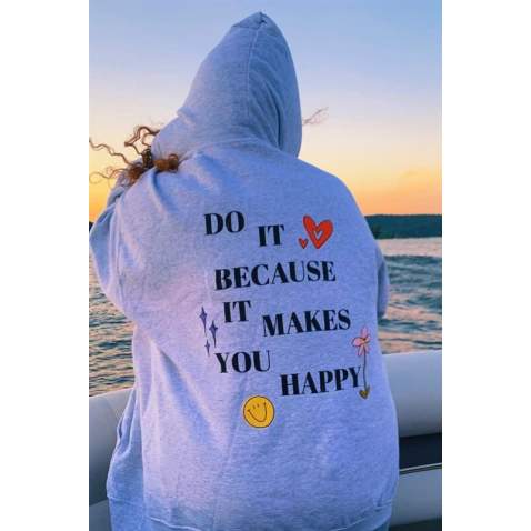 Mad Girls Printed Gray Hoodie Sweatshirt MG1195 - Karmelanj