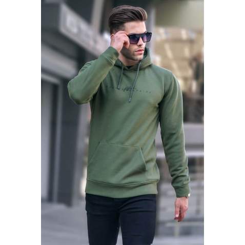 Khaki Green Basic Hoodie Sweatshirt 6014 - Haki yeşili