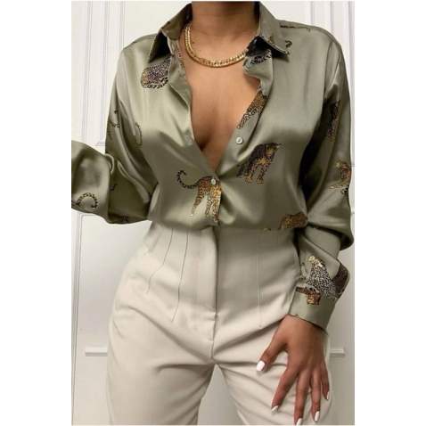 Mad Girls Mink Green Designed Satin Shirt MG187 - Vizon