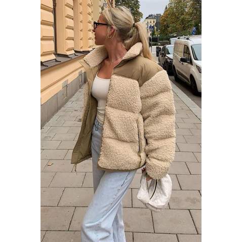 Beige Oversize Fur Jacket MG1371 - Bej