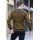 Khaki Striped Knitwear Sweater 5992 - Haki