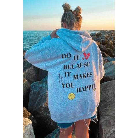 Mad Girls Printed Gray Hoodie Sweatshirt MG1195 - Karmelanj