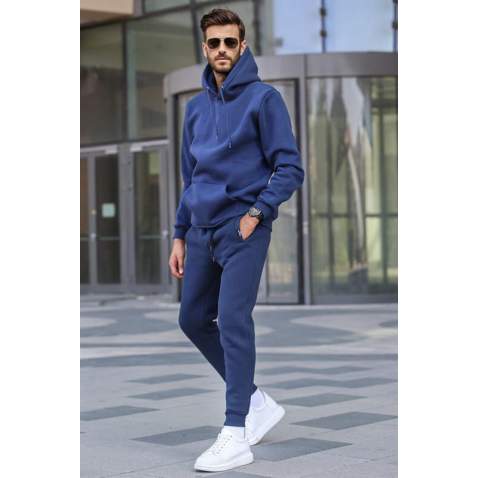 Navy Blue Hoodie Basic Tracksuit 5905 - Lacivert