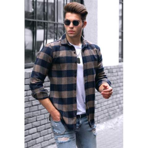 Madmext Men Plaid Brown Shirt 4664 - Kahverengi