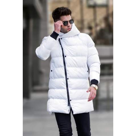 White Hoodie Long Puffer Jacket 5743 - Beyaz