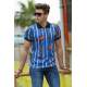 Madmext Blue Printed Polo Shirt for Men 2884 - İndigo