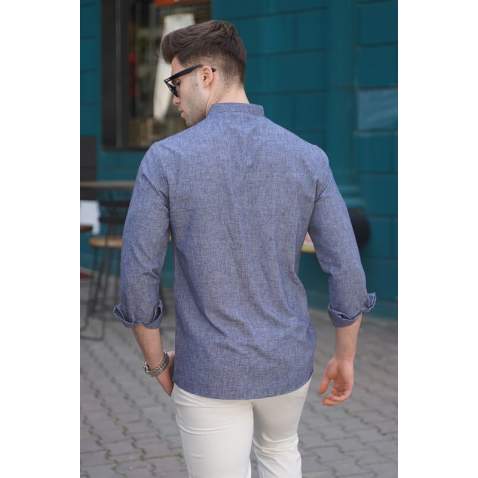 Men Navy Blue Linen Shirt 5548 - Lacivert