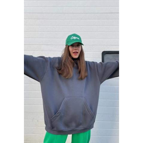 Füme Kapüşonlu Oversize Sweatshirt MG1566 - Füme